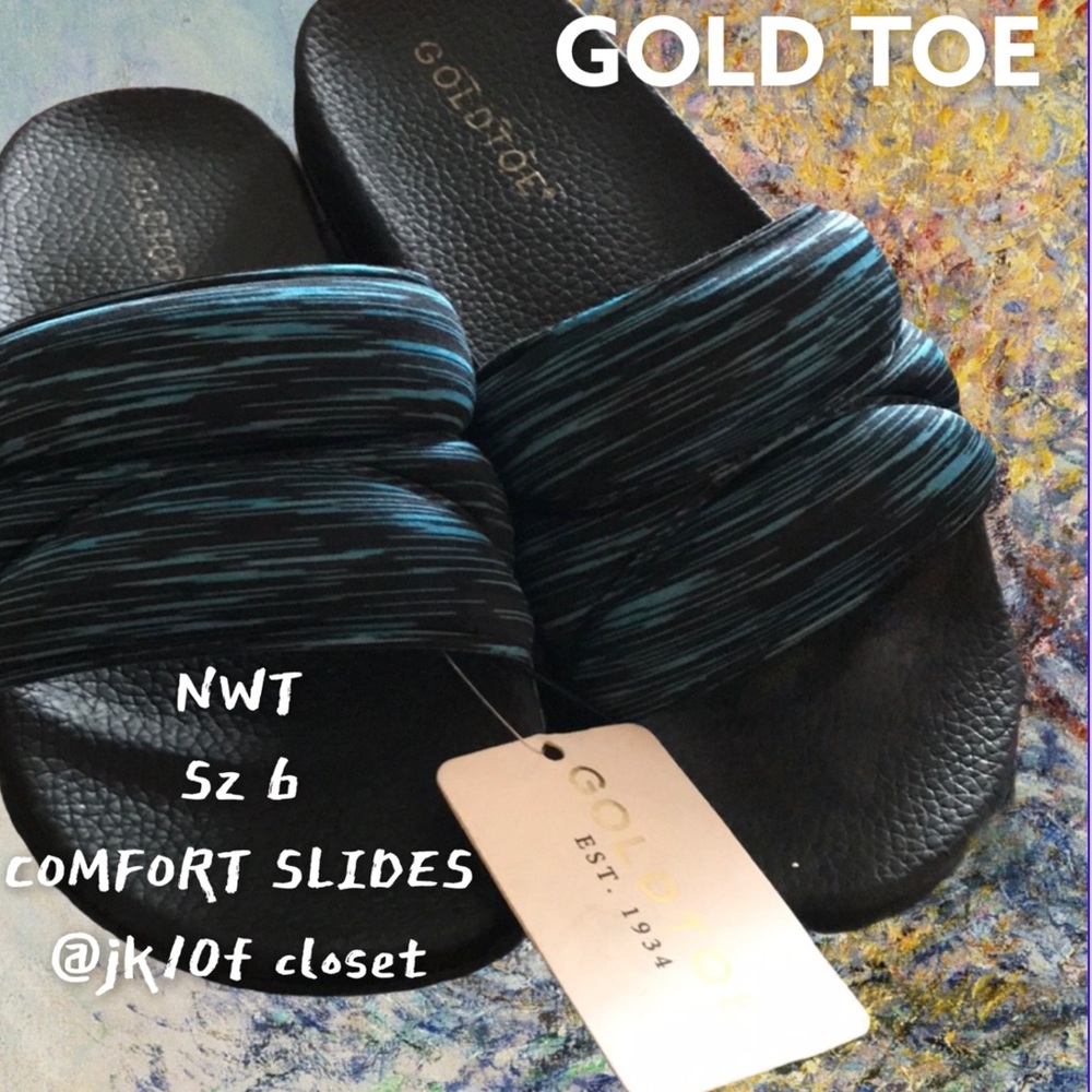 LOWEST🌺 NWT GOLD TOE Sz 6 ULTRA SOFT PADDED FRONT BLUE SLIDES